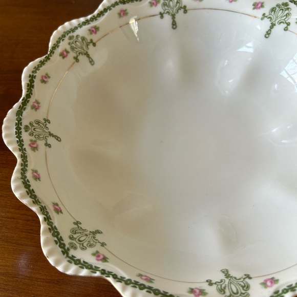 Vintage Royal Rudolstadt Prussia Serving Bowl Green and Pink, Scallop Edge, coll - Picture 12 of 13